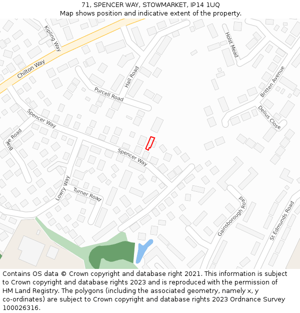 71, SPENCER WAY, STOWMARKET, IP14 1UQ: Location map and indicative extent of plot