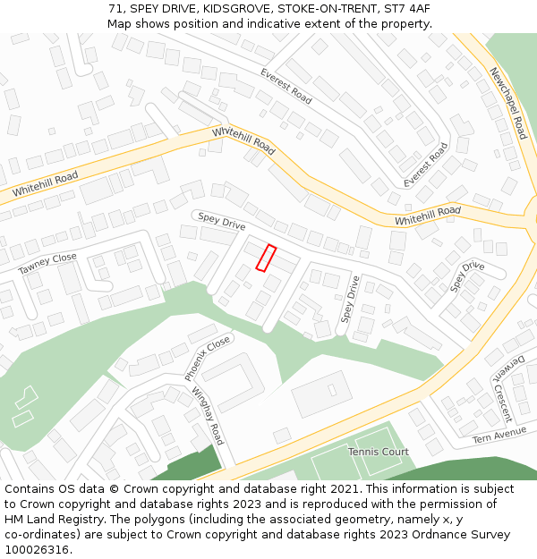 71, SPEY DRIVE, KIDSGROVE, STOKE-ON-TRENT, ST7 4AF: Location map and indicative extent of plot