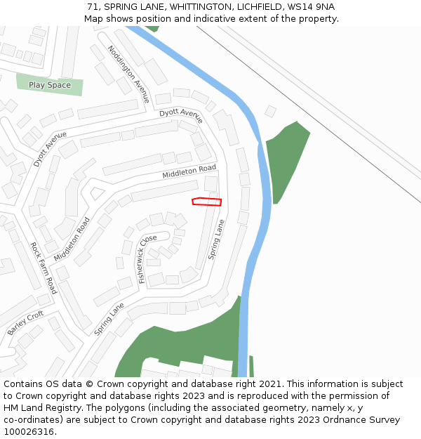 71, SPRING LANE, WHITTINGTON, LICHFIELD, WS14 9NA: Location map and indicative extent of plot