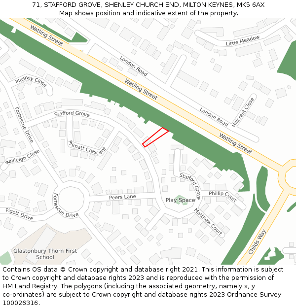 71, STAFFORD GROVE, SHENLEY CHURCH END, MILTON KEYNES, MK5 6AX: Location map and indicative extent of plot