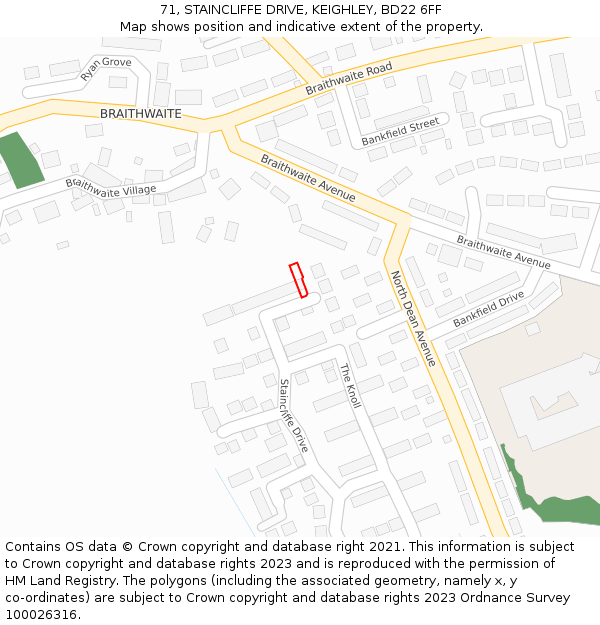 71, STAINCLIFFE DRIVE, KEIGHLEY, BD22 6FF: Location map and indicative extent of plot