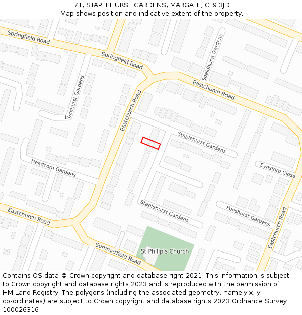 71, STAPLEHURST GARDENS, MARGATE, CT9 3JD: Location map and indicative extent of plot