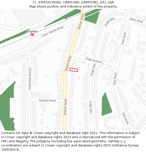 71, STATION ROAD, CRAYFORD, DARTFORD, DA1 3QR: Location map and indicative extent of plot