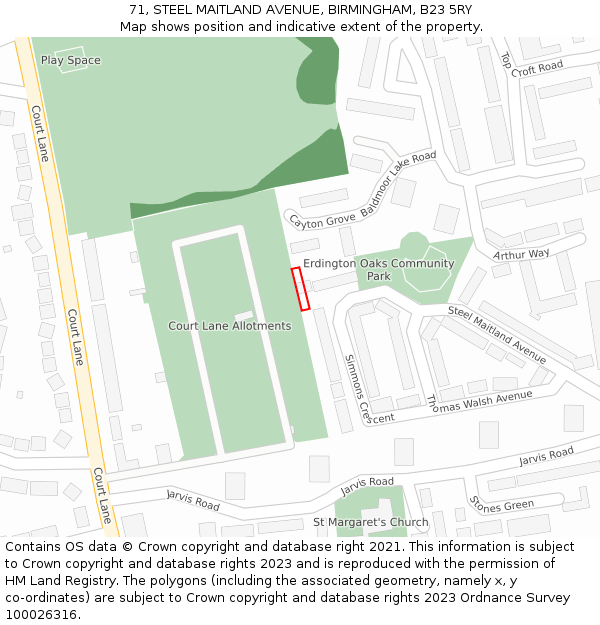 71, STEEL MAITLAND AVENUE, BIRMINGHAM, B23 5RY: Location map and indicative extent of plot