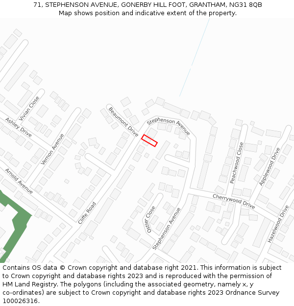 71, STEPHENSON AVENUE, GONERBY HILL FOOT, GRANTHAM, NG31 8QB: Location map and indicative extent of plot