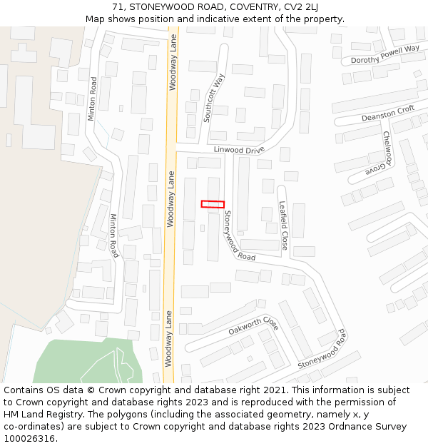 71, STONEYWOOD ROAD, COVENTRY, CV2 2LJ: Location map and indicative extent of plot