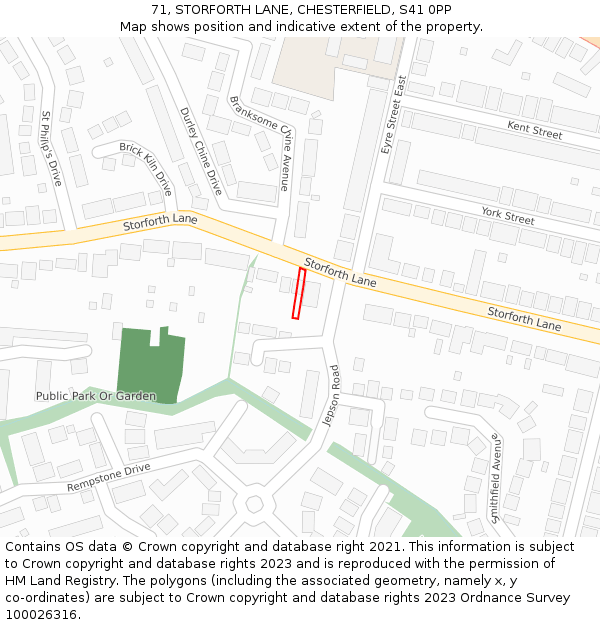 71, STORFORTH LANE, CHESTERFIELD, S41 0PP: Location map and indicative extent of plot