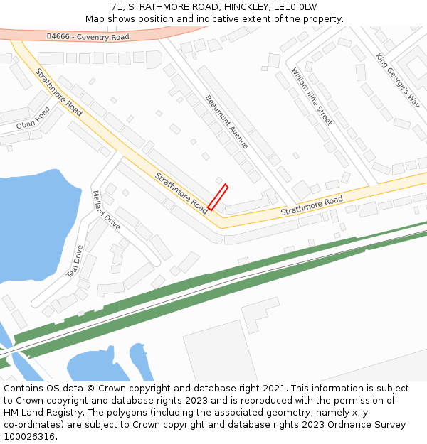 71, STRATHMORE ROAD, HINCKLEY, LE10 0LW: Location map and indicative extent of plot