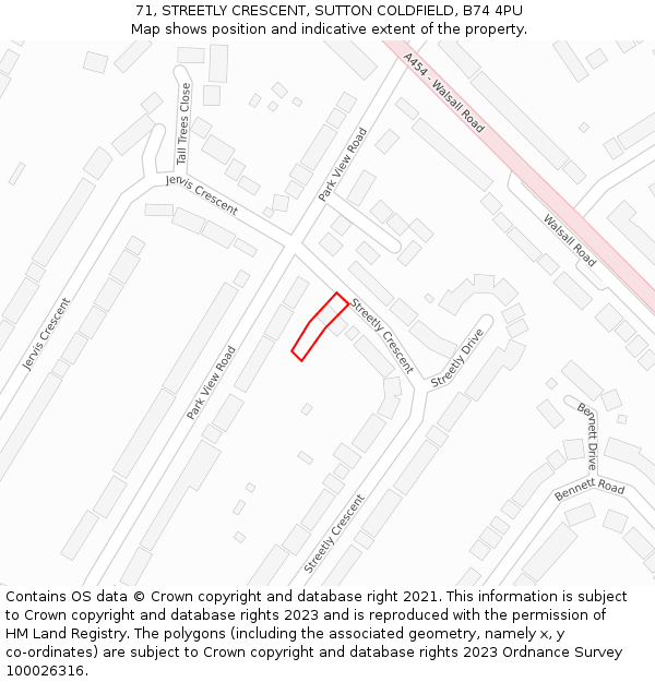 71, STREETLY CRESCENT, SUTTON COLDFIELD, B74 4PU: Location map and indicative extent of plot