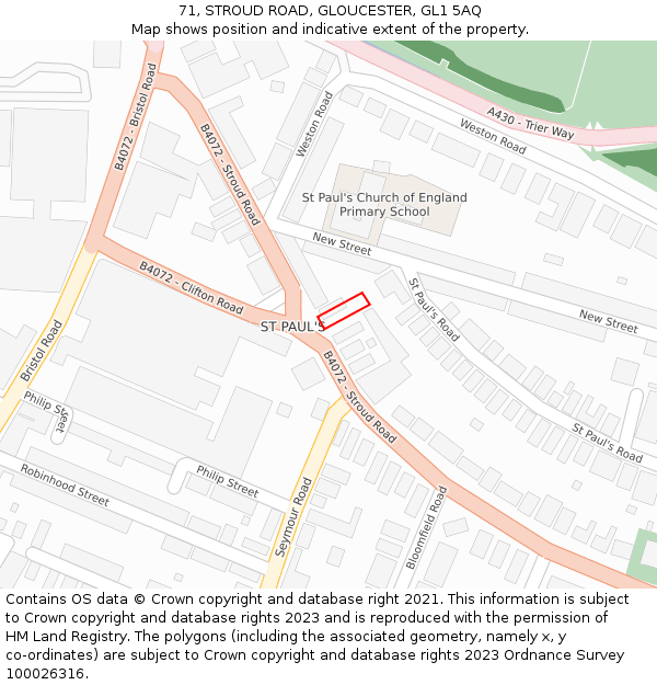 71, STROUD ROAD, GLOUCESTER, GL1 5AQ: Location map and indicative extent of plot