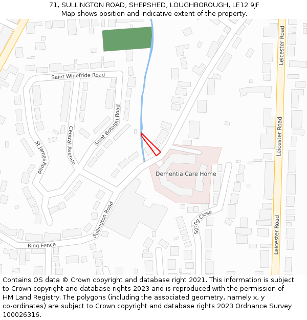 71, SULLINGTON ROAD, SHEPSHED, LOUGHBOROUGH, LE12 9JF: Location map and indicative extent of plot