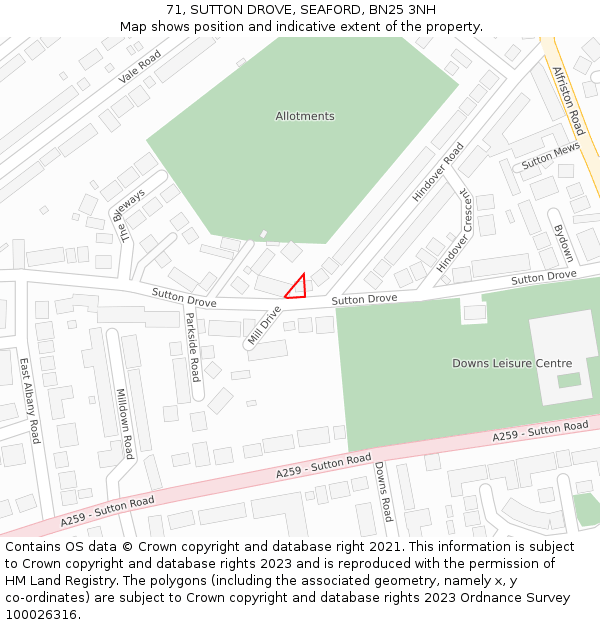 71, SUTTON DROVE, SEAFORD, BN25 3NH: Location map and indicative extent of plot