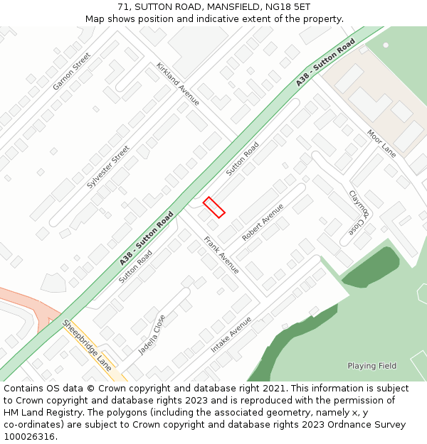 71, SUTTON ROAD, MANSFIELD, NG18 5ET: Location map and indicative extent of plot