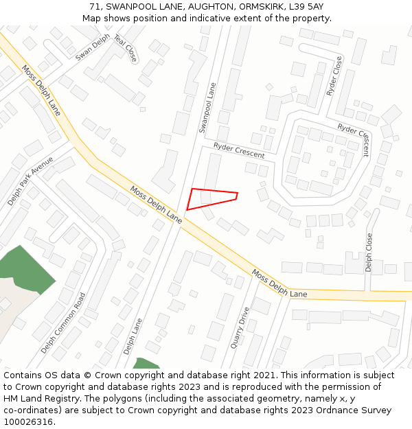 71, SWANPOOL LANE, AUGHTON, ORMSKIRK, L39 5AY: Location map and indicative extent of plot