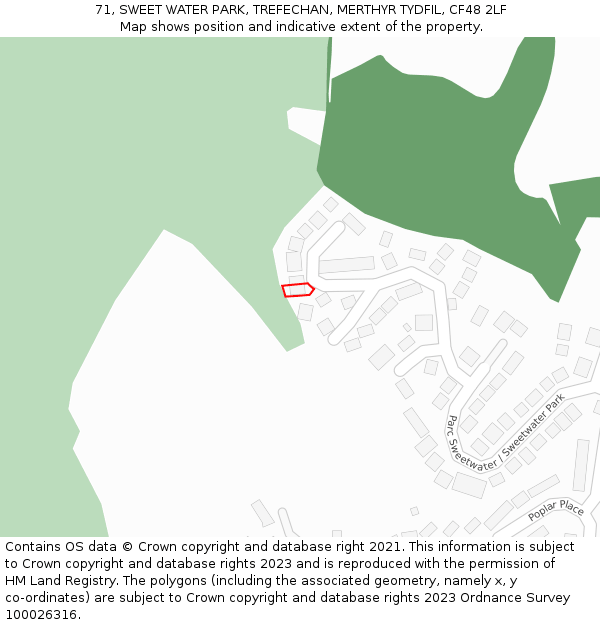 71, SWEET WATER PARK, TREFECHAN, MERTHYR TYDFIL, CF48 2LF: Location map and indicative extent of plot