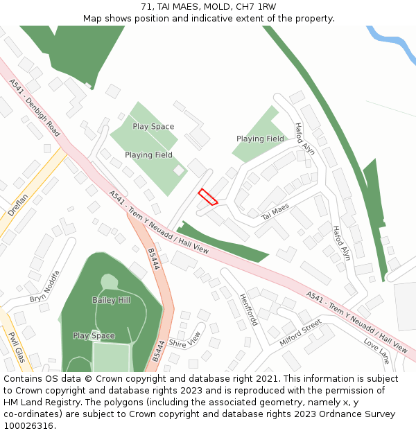 71, TAI MAES, MOLD, CH7 1RW: Location map and indicative extent of plot