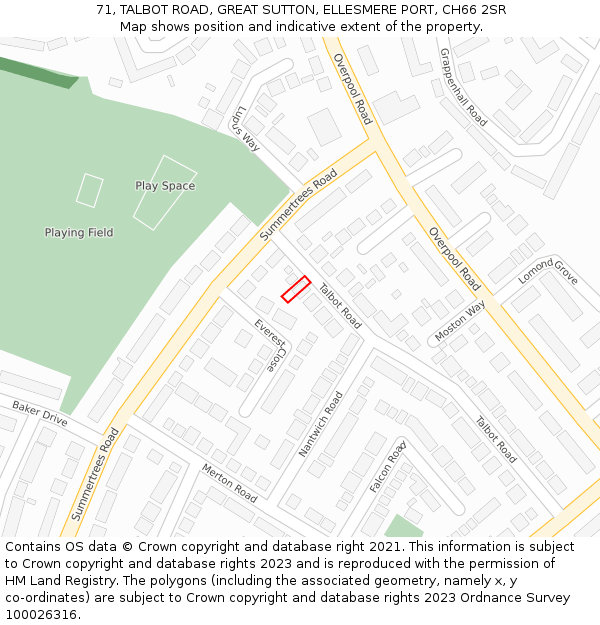 71, TALBOT ROAD, GREAT SUTTON, ELLESMERE PORT, CH66 2SR: Location map and indicative extent of plot