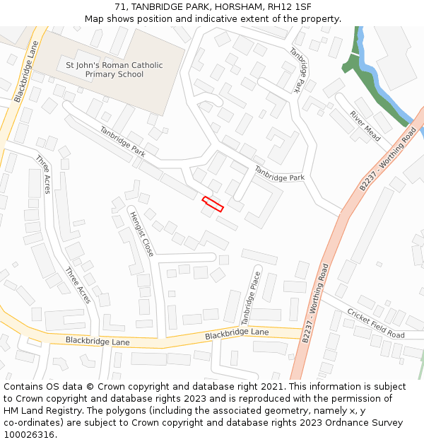 71, TANBRIDGE PARK, HORSHAM, RH12 1SF: Location map and indicative extent of plot