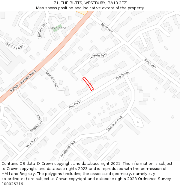 71, THE BUTTS, WESTBURY, BA13 3EZ: Location map and indicative extent of plot