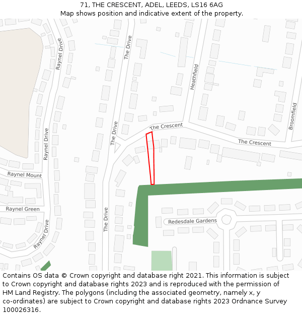 71, THE CRESCENT, ADEL, LEEDS, LS16 6AG: Location map and indicative extent of plot