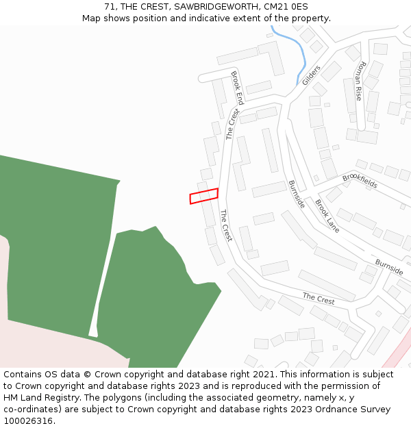 71, THE CREST, SAWBRIDGEWORTH, CM21 0ES: Location map and indicative extent of plot
