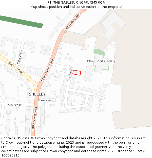 71, THE GABLES, ONGAR, CM5 0GA: Location map and indicative extent of plot