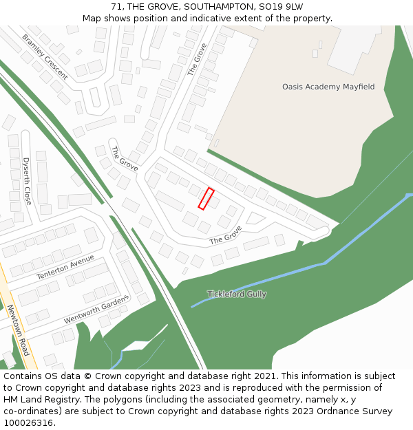 71, THE GROVE, SOUTHAMPTON, SO19 9LW: Location map and indicative extent of plot