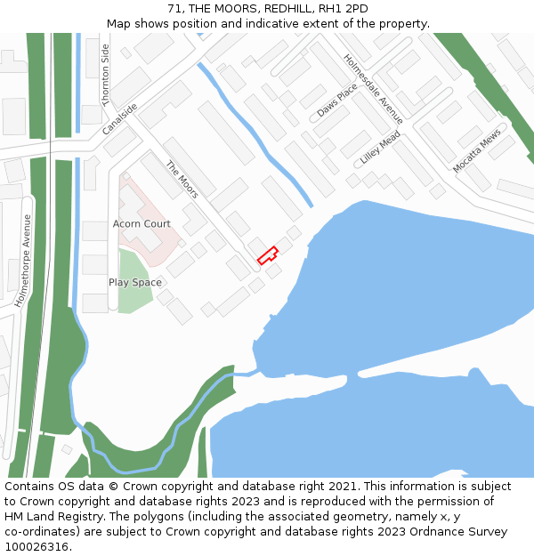 71, THE MOORS, REDHILL, RH1 2PD: Location map and indicative extent of plot