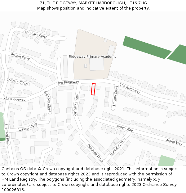 71, THE RIDGEWAY, MARKET HARBOROUGH, LE16 7HG: Location map and indicative extent of plot