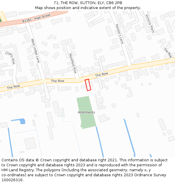 71, THE ROW, SUTTON, ELY, CB6 2PB: Location map and indicative extent of plot