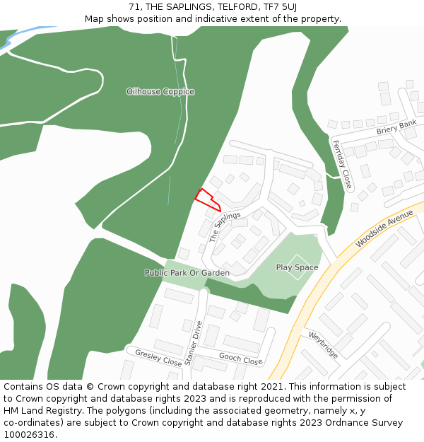 71, THE SAPLINGS, TELFORD, TF7 5UJ: Location map and indicative extent of plot