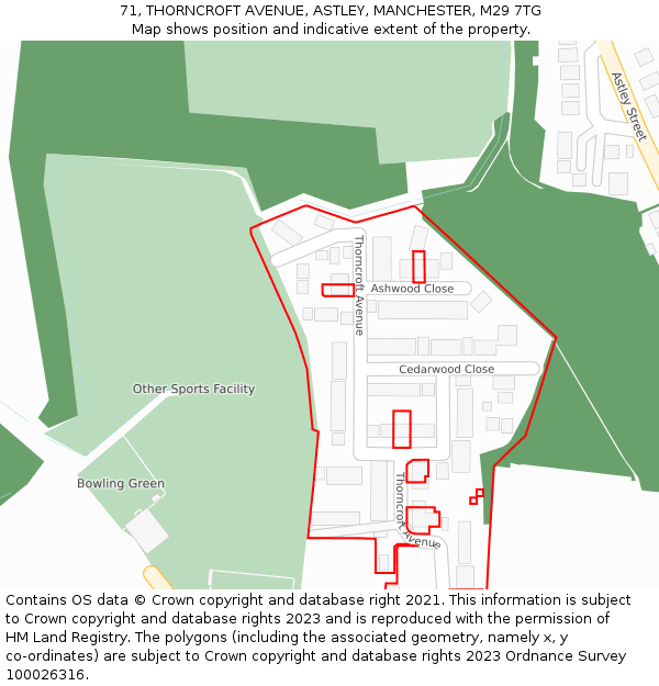 71, THORNCROFT AVENUE, ASTLEY, MANCHESTER, M29 7TG: Location map and indicative extent of plot