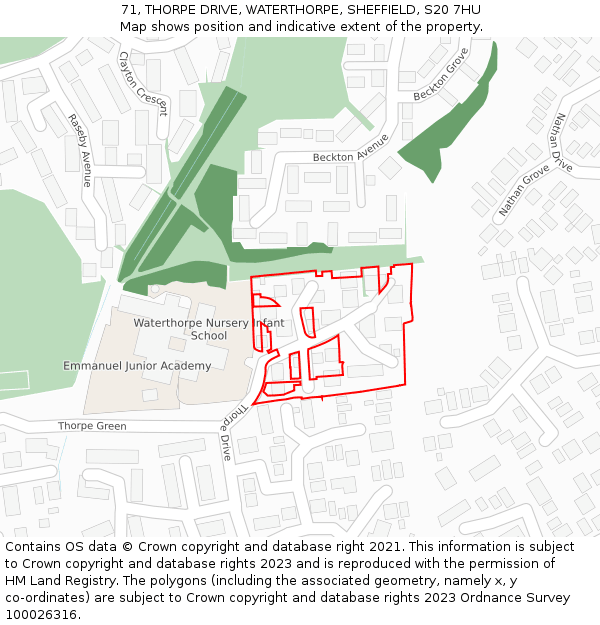 71, THORPE DRIVE, WATERTHORPE, SHEFFIELD, S20 7HU: Location map and indicative extent of plot