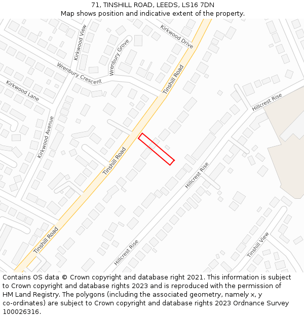 71, TINSHILL ROAD, LEEDS, LS16 7DN: Location map and indicative extent of plot