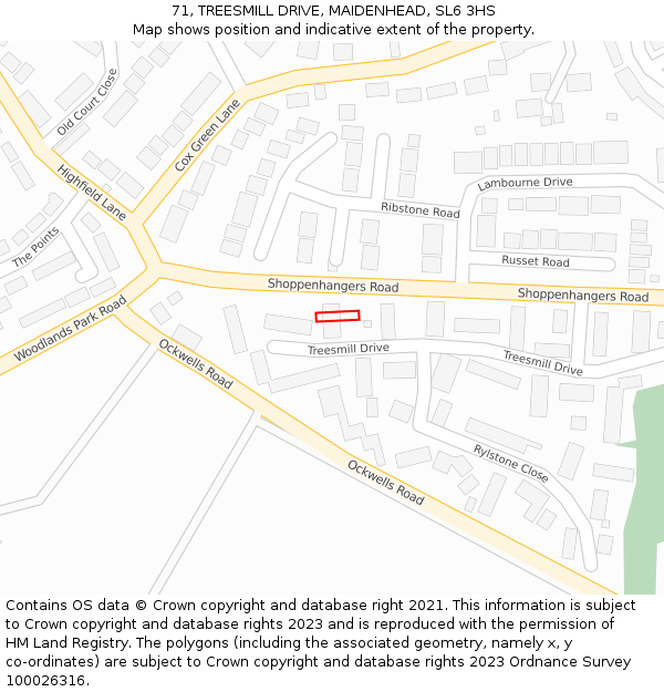 71, TREESMILL DRIVE, MAIDENHEAD, SL6 3HS: Location map and indicative extent of plot