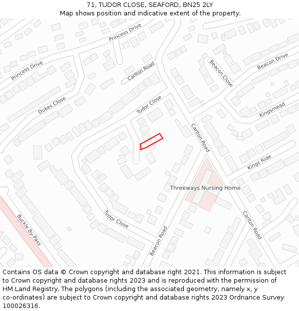 71, TUDOR CLOSE, SEAFORD, BN25 2LY: Location map and indicative extent of plot