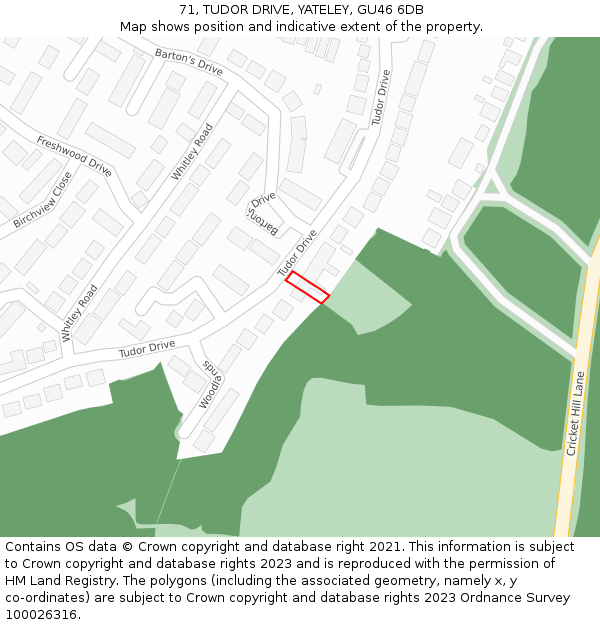 71, TUDOR DRIVE, YATELEY, GU46 6DB: Location map and indicative extent of plot