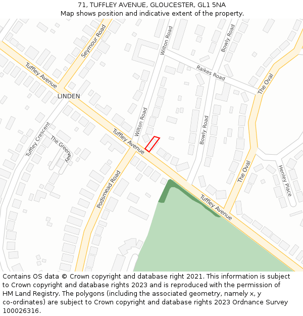 71, TUFFLEY AVENUE, GLOUCESTER, GL1 5NA: Location map and indicative extent of plot