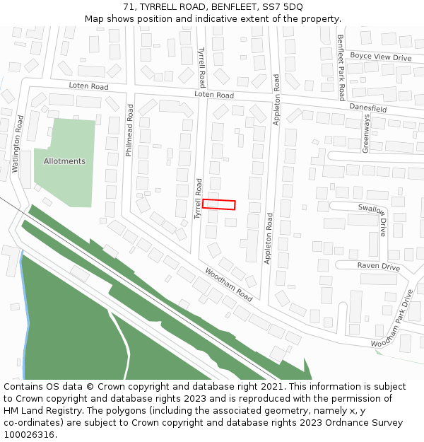 71, TYRRELL ROAD, BENFLEET, SS7 5DQ: Location map and indicative extent of plot