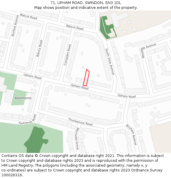 71, UPHAM ROAD, SWINDON, SN3 1DL: Location map and indicative extent of plot