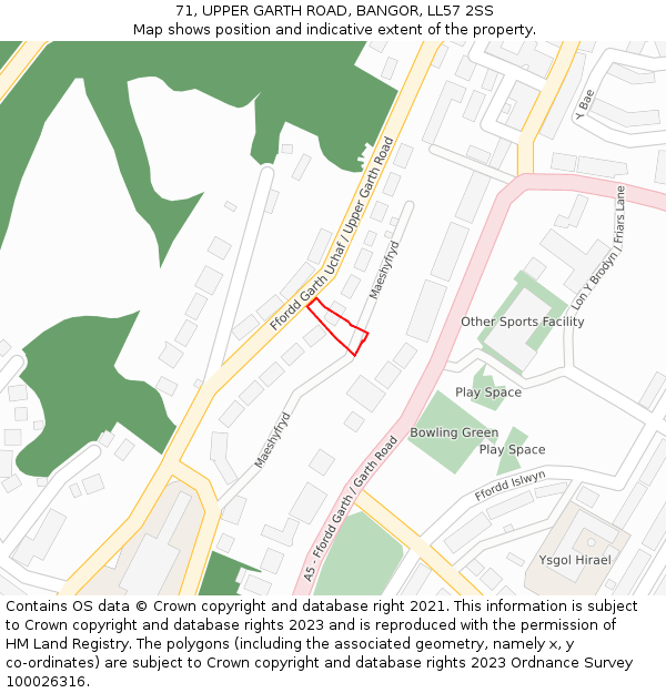 71, UPPER GARTH ROAD, BANGOR, LL57 2SS: Location map and indicative extent of plot