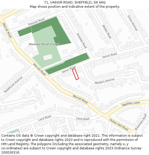 71, VAINOR ROAD, SHEFFIELD, S6 4AQ: Location map and indicative extent of plot