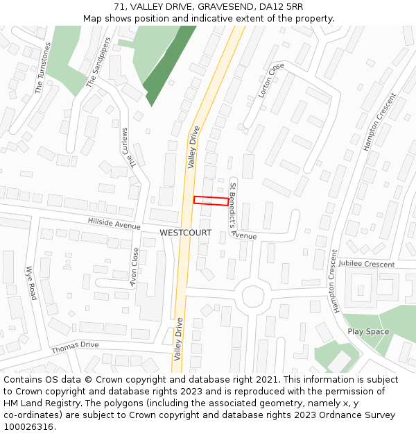 71, VALLEY DRIVE, GRAVESEND, DA12 5RR: Location map and indicative extent of plot