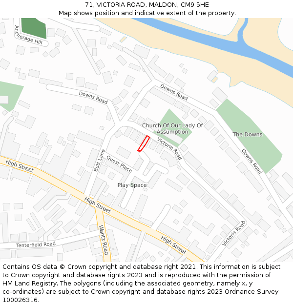 71, VICTORIA ROAD, MALDON, CM9 5HE: Location map and indicative extent of plot