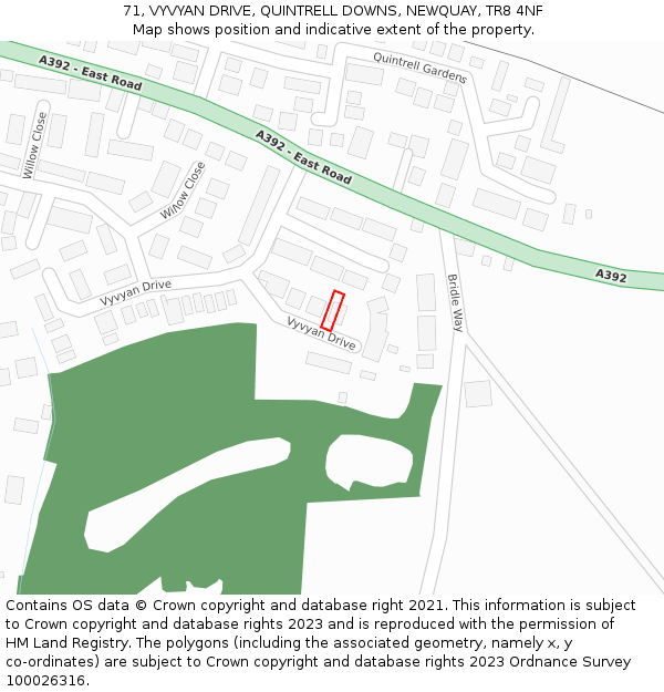71, VYVYAN DRIVE, QUINTRELL DOWNS, NEWQUAY, TR8 4NF: Location map and indicative extent of plot