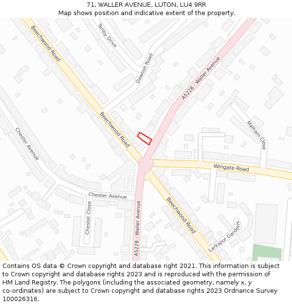 71, WALLER AVENUE, LUTON, LU4 9RR: Location map and indicative extent of plot