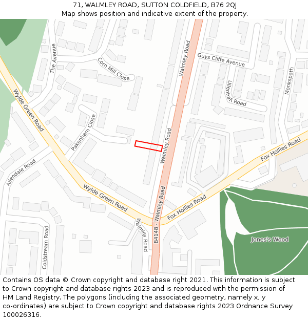 71, WALMLEY ROAD, SUTTON COLDFIELD, B76 2QJ: Location map and indicative extent of plot