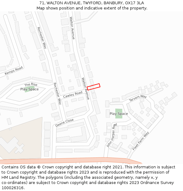 71, WALTON AVENUE, TWYFORD, BANBURY, OX17 3LA: Location map and indicative extent of plot