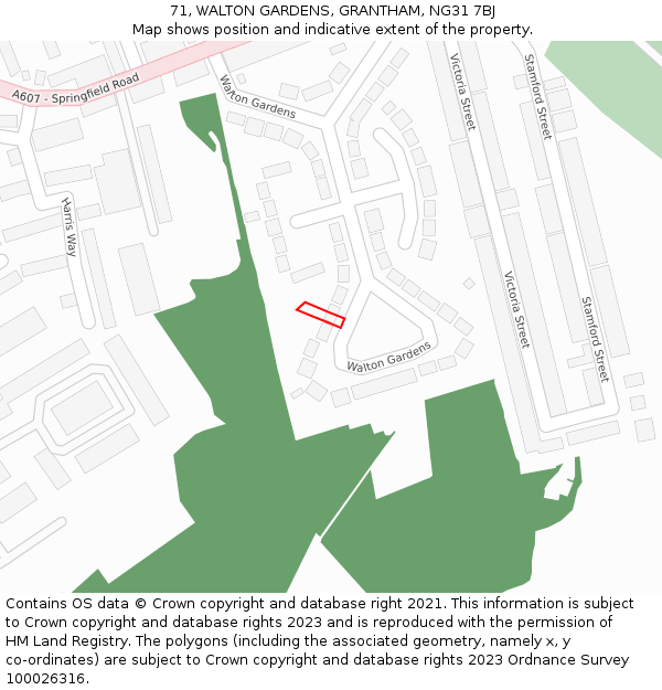 71, WALTON GARDENS, GRANTHAM, NG31 7BJ: Location map and indicative extent of plot