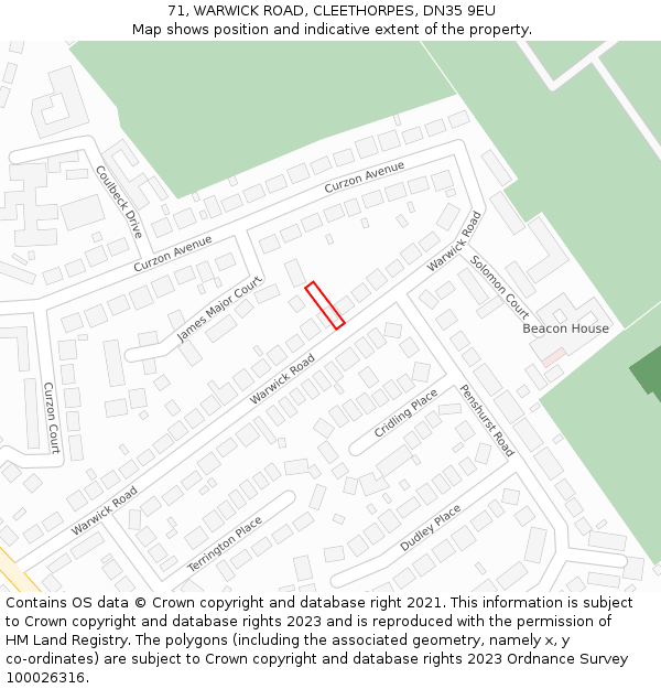 71, WARWICK ROAD, CLEETHORPES, DN35 9EU: Location map and indicative extent of plot